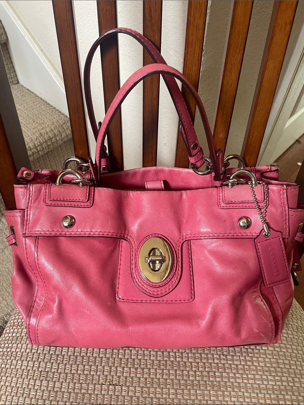 Coach Mauve Pink Peyton Carryall Leather Turn-Lock Satchel Bag